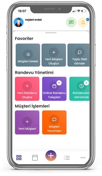 Mobil menüyü gösteren Salon Randevu mockup'ı.